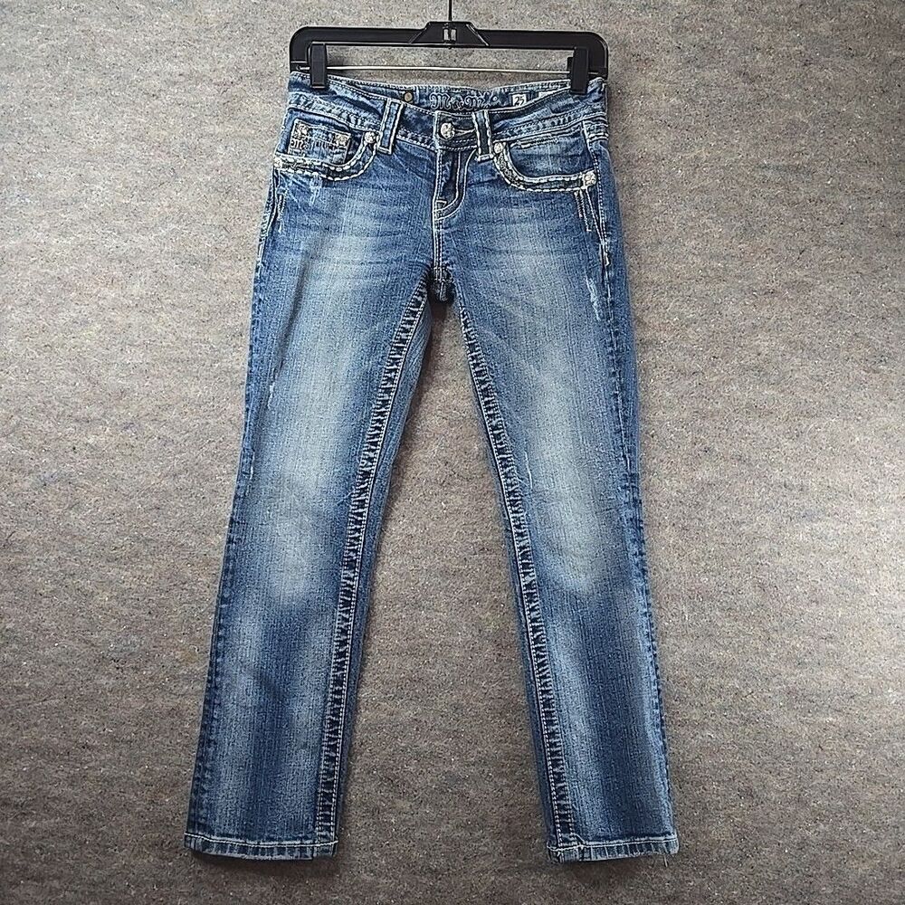 MISS ME Capri Cut JE5340EP8 Fleur de Lis Embellished Pocket Jeans Size 25